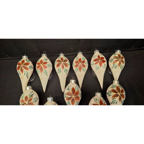 Vintage Christmas Classics Commodore Hand Decorated Poinsettia Glass Ornaments - Picture 9 of 16